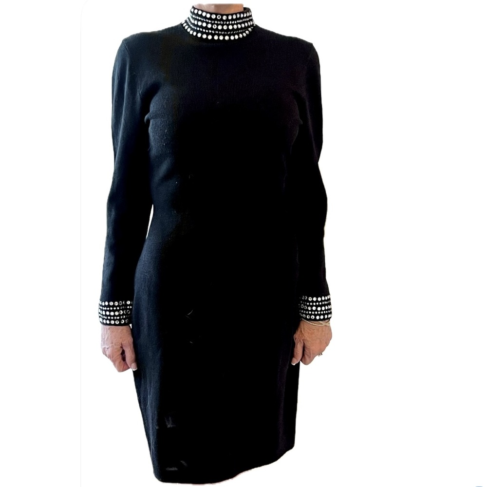 Lillie Rubin Black Knit High Neck Crystal Dress 10